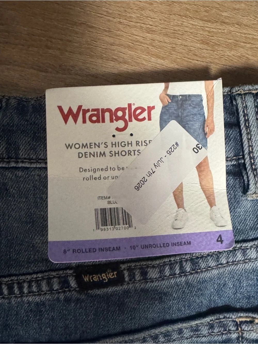 4/27 Wrangler Women's High Rise Denim Shorts Cotton Blue Jorts Rolled
